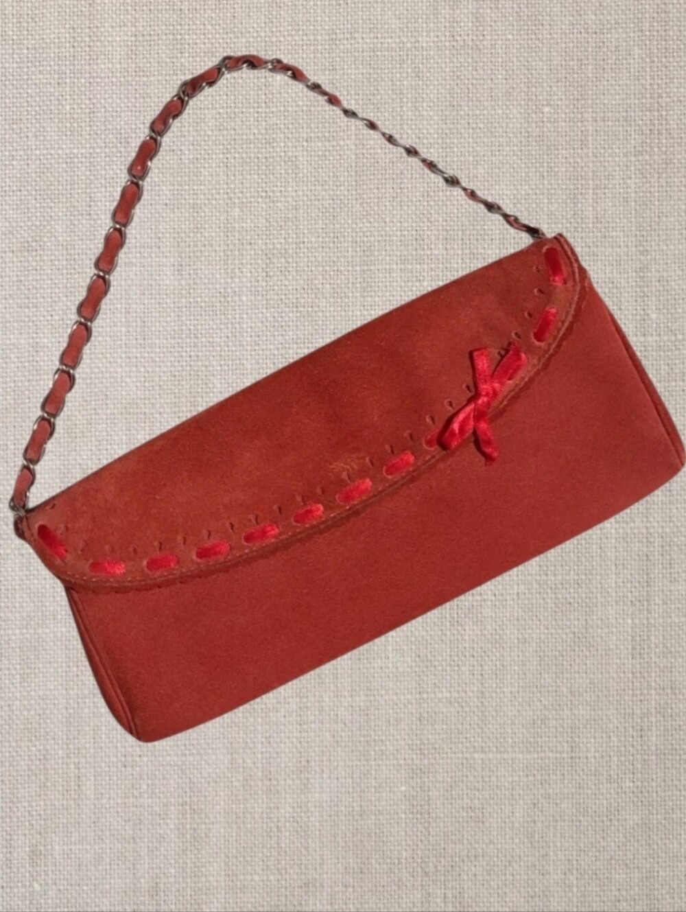 vintage y2k banana republic red suede ribbon coquette shoulder bag